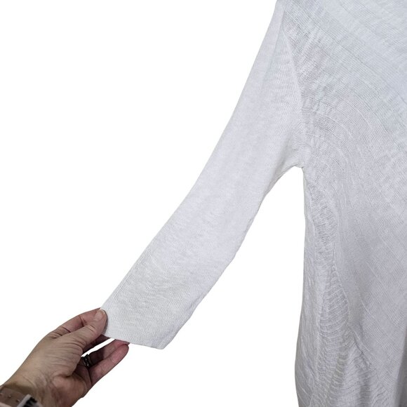 J. Jill White Linen Blend V-Neck Textured Tunic Top Sz L 3/4 Sleeve Lagenlook - Picture 4 of 10